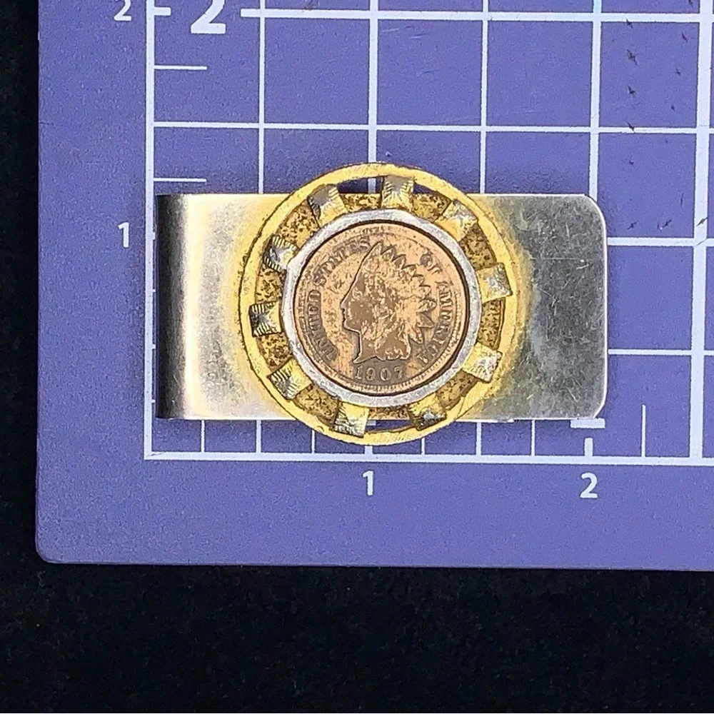 Vintage 1907 Indian Head Penny Silver Gold Tone Money Clip Men Gift Western